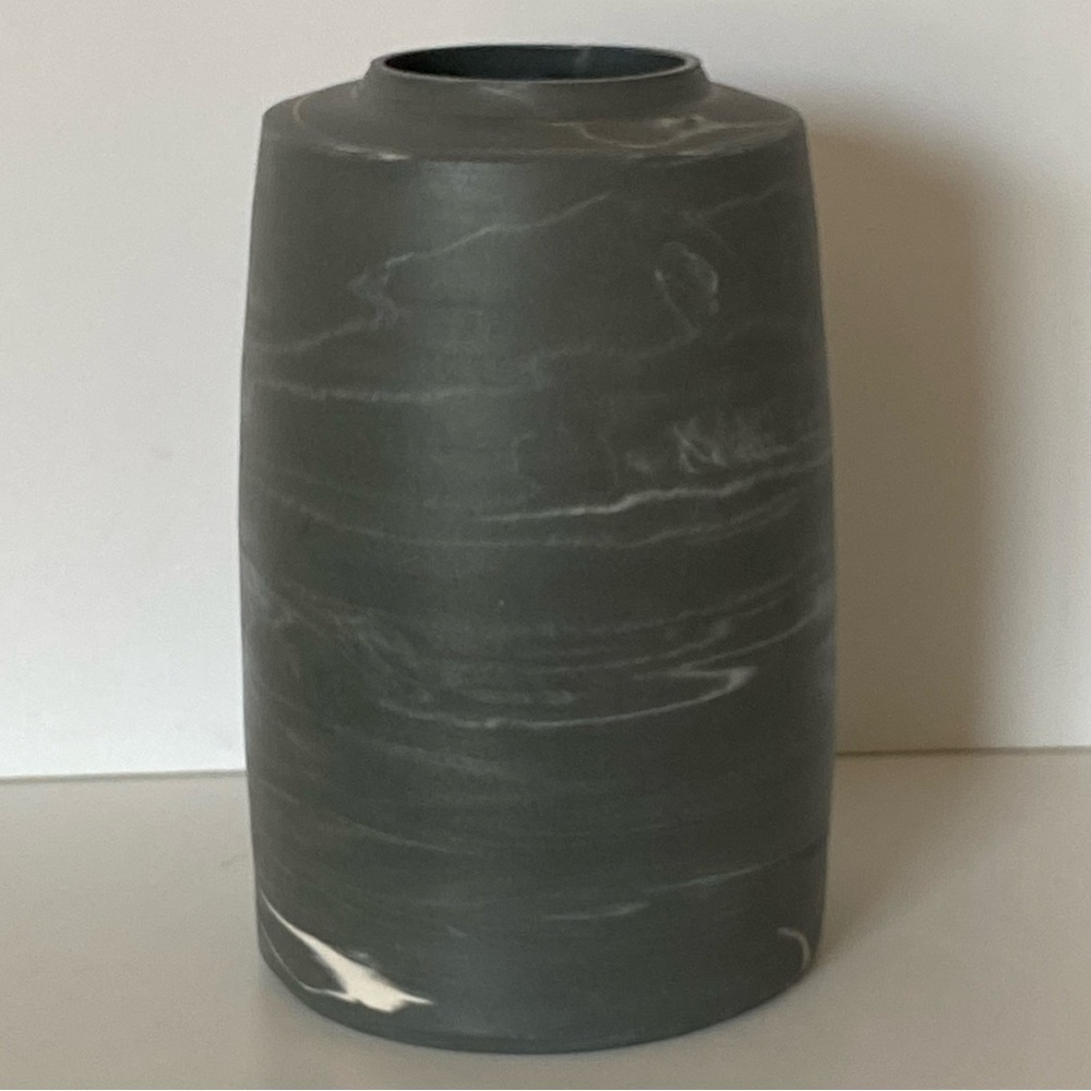 Clay Swirl Pottery Vase Handmade Gray White Marble Look 6” Matte Finish Nemadji